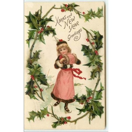 n°4354 - Carte Gaufrée - Christmas and New Year Greetings - Fillette avec un manchon