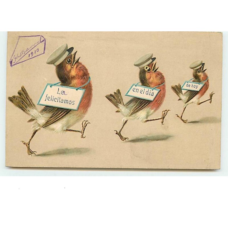 n°12098 - Carte Gaufrée - Le felicitamos en el dia de hoy - Oiseaux