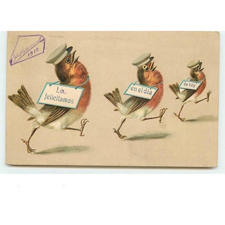 n°12098 - Carte Gaufrée - Le felicitamos en el dia de hoy - Oiseaux