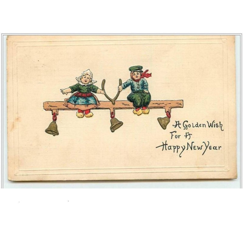 n°4356 - Carte Gaufrée - A Golden Wish for a Happy New Year - Enfants - Cloche