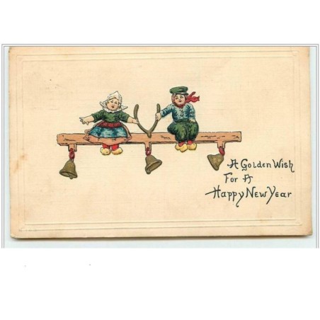 n°4356 - Carte Gaufrée - A Golden Wish for a Happy New Year - Enfants - Cloche