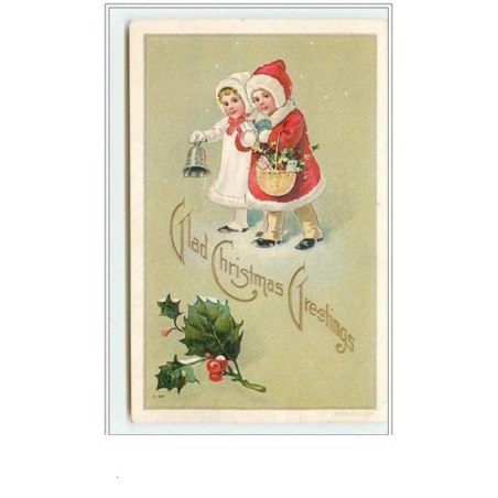 n°436 - Carte Gaufrée - Couple d'enfants avec une cloche