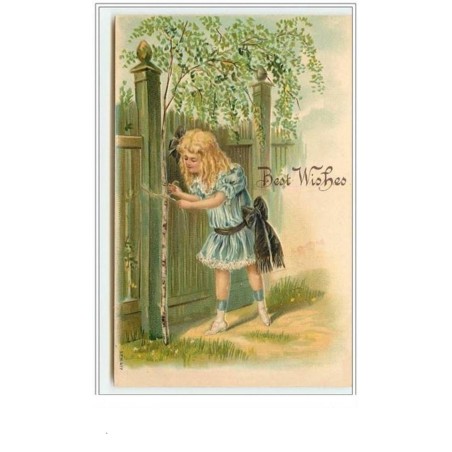 n°438 - Carte Gaufrée - Fillette attachant un arbuste