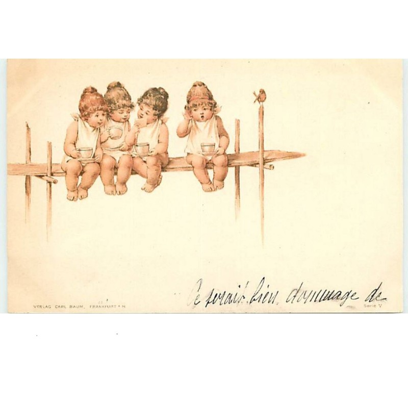 n°4390 - Verlag Carl Baum - Quatre Enfants sur un banc prenant le café