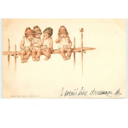 n°4390 - Verlag Carl Baum - Quatre Enfants sur un banc prenant le café