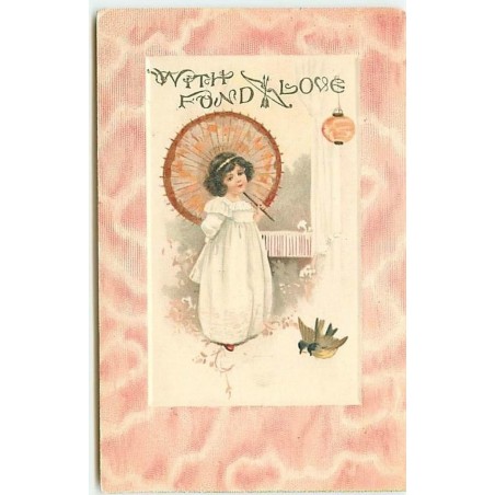 n°4395 - With Fond Love - Fillette avec une ombrelle - Clapsaddle