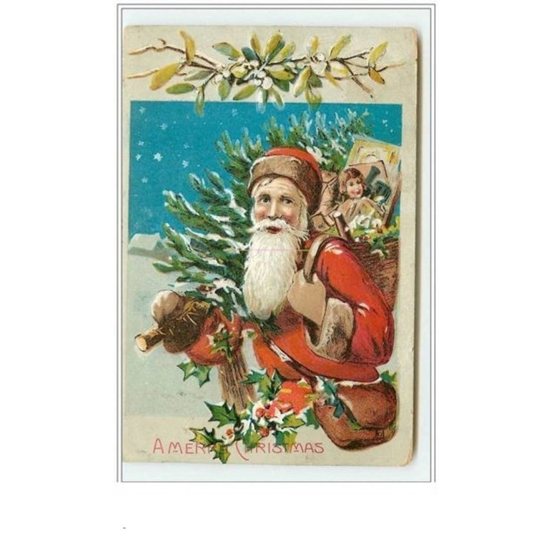 n°121 - Carte Gaufrée - A Merry Christmas - Père Noël
