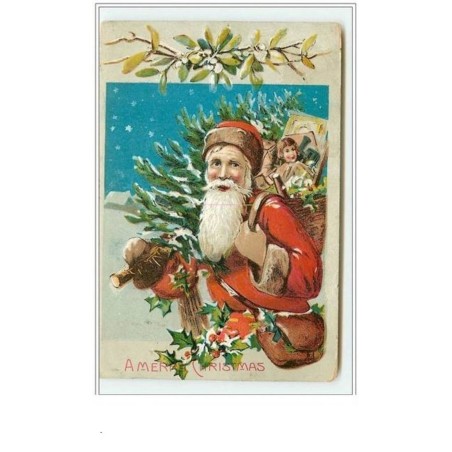n°121 - Carte Gaufrée - A Merry Christmas - Père Noël