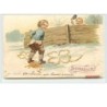 n°492 - Carte Gaufrée - Souvenir - Enfant et pièces d'Or