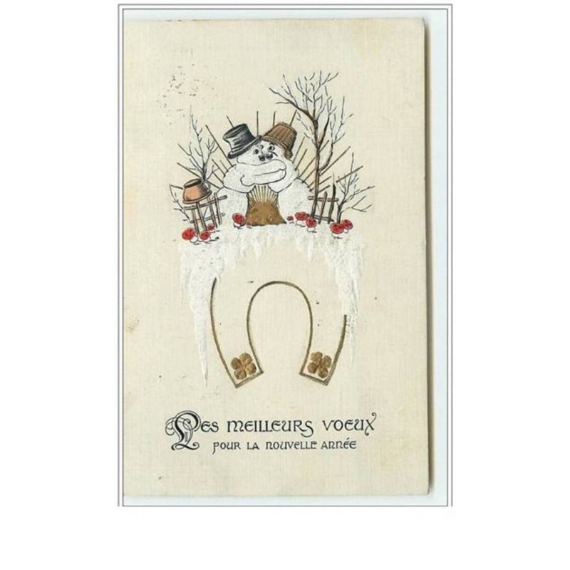n°5029 - Carte Gaufrée - Mes meilleurs voeux pour la Nouvelle Année - Bonhommes de neige s'embrassant