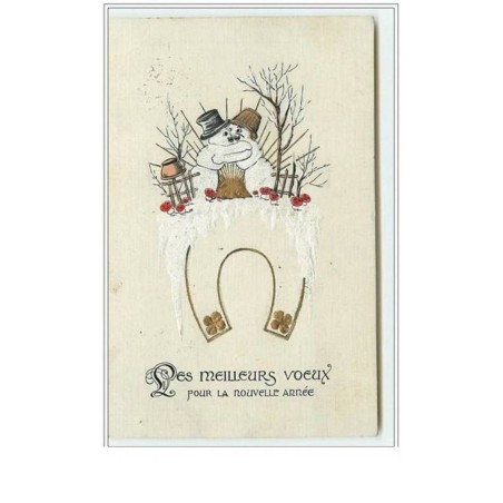 n°5029 - Carte Gaufrée - Mes meilleurs voeux pour la Nouvelle Année - Bonhommes de neige s'embrassant