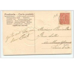 n°5033 - Carte Gaufrée - Bonne Année - Cochon avec une grosse caisse
