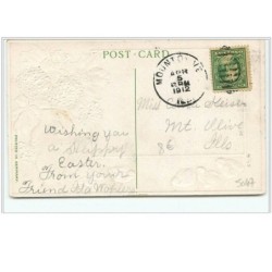 n°5047 - Carte  Gaufrée - Easter Greeting - Fillette avec des poussins