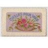 n°5057 - Carte Brodée - Cueillies pour vous - Fleurs roses