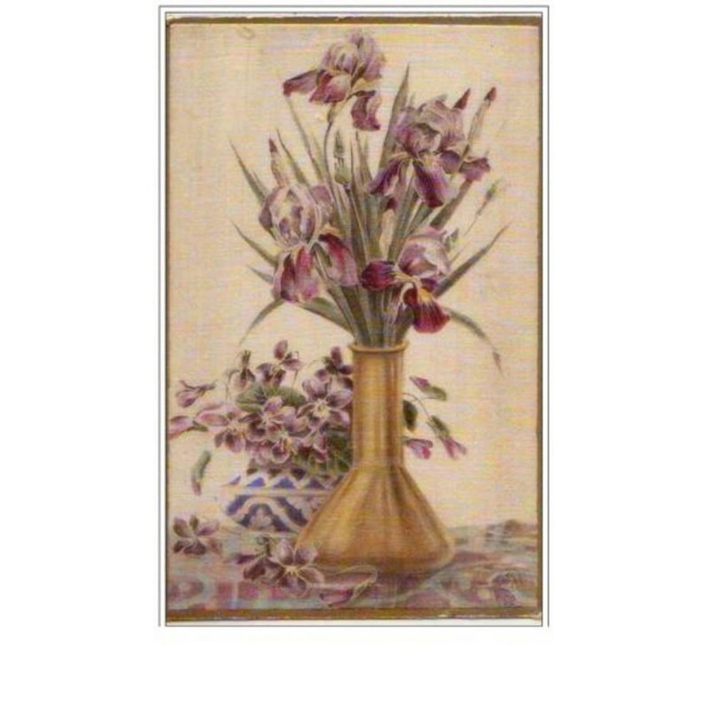 n°5063 - Carte Brodée - Tissée Soie - Bouquet d'Iris