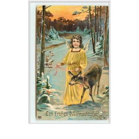 n°5131 - Ein frohes  Weihnachtfest - Angelot avec une biche dans la forêt