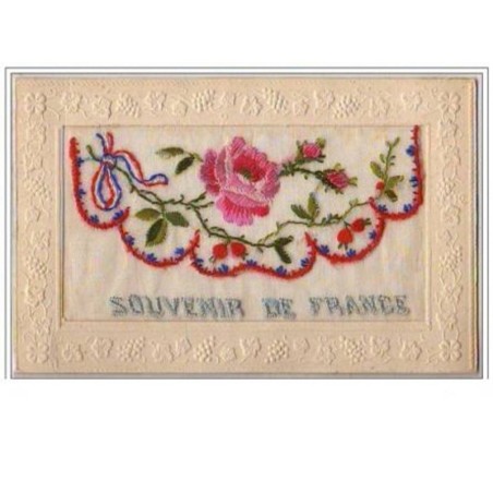 n°5157 - Carte Brodée avec rabat - Souvenir de France - Rose