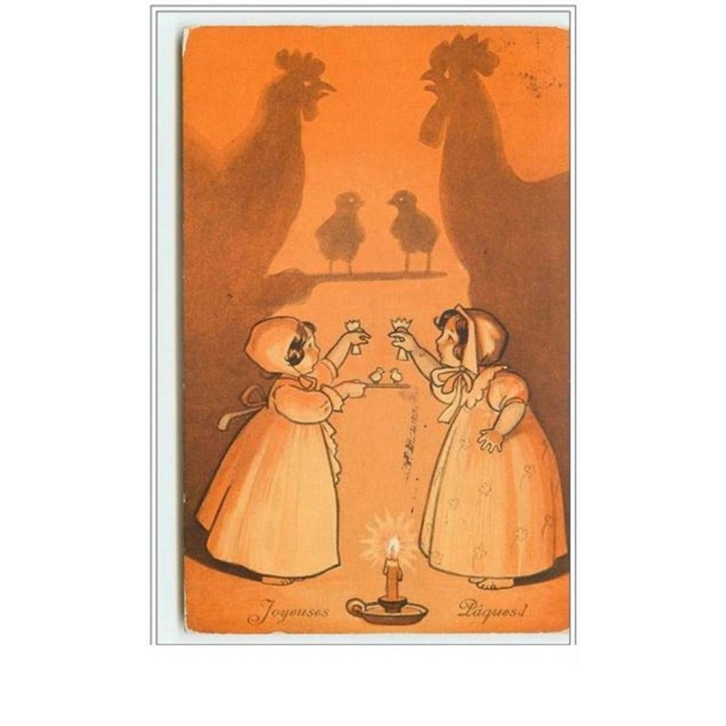 n°5183 - Joyeuses Pâques - Fillettes faisant des ombres chinoises de poule et de coq