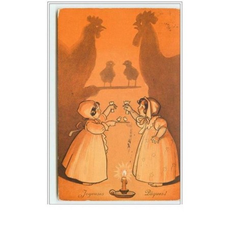 n°5183 - Joyeuses Pâques - Fillettes faisant des ombres chinoises de poule et de coq