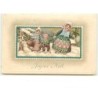 n°12120 - Carte Gaufrée - Joyeux Noël - Une Femme avec deux enfants
