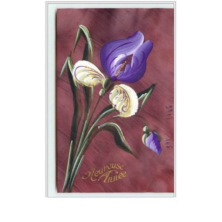 n°5234 - Carte celluloïd peinte à la main - Heureuse Année - Iris