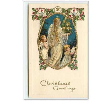 n°5237 - Carte Gaufrée - Christmas Greetings - Anges dont un avec un sapin
