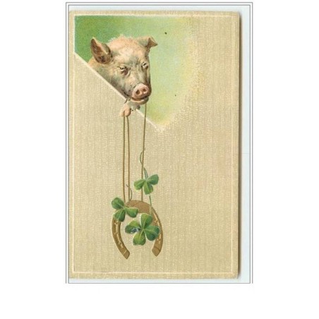 n°5247 - Carte Gaufrée - Cochon et fer à cheval