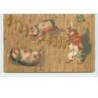 n°5289 -  Carte Gaufrée - A Happy New Year - Cochons sautant au dessus d'une corde de pièces d'or
