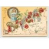 n°529- Carte Gaufrée -  Bonne Année - Fillette et fleurs