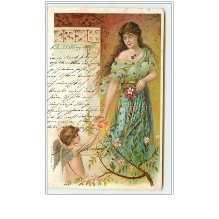 n°5299 - Angelot offrant une fleur à une femme