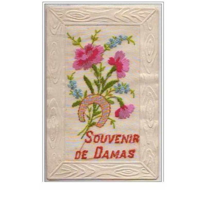 n°5302 - Carte Brodée - Souvenir de Damas - Oeillets
