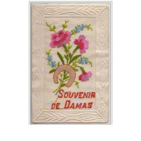 n°5302 - Carte Brodée - Souvenir de Damas - Oeillets