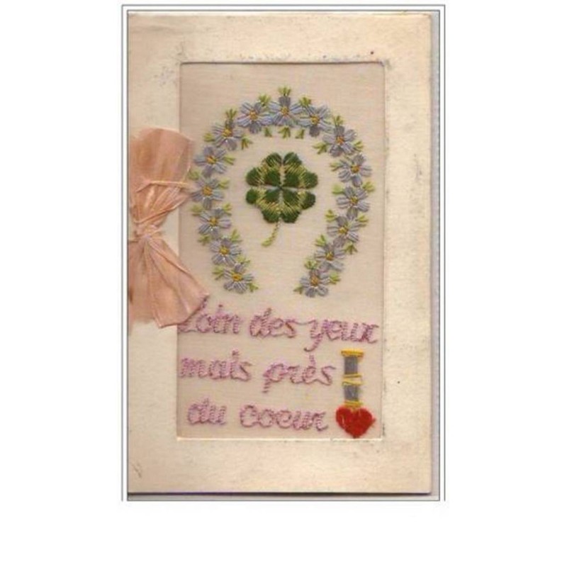 n°5308 - Carte Brodée - Loin des Yeux mais près du Coeur - trèfle