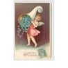 n°5329 - Carte Gaufrée - Heureuse Année - Angelot avec une corne d'abondance de Myosotis