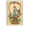 n°5348 - Carte Gaufrée - Bonheur - Femme dans une Corbeille de roses