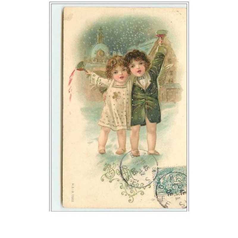 n°5350 - Carte Gaufrée - Anges trinquant