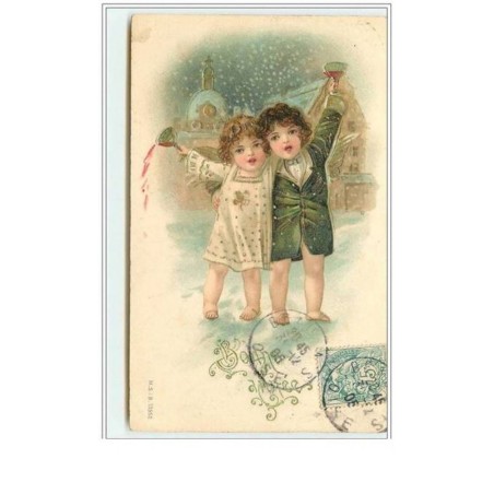 n°5350 - Carte Gaufrée - Anges trinquant