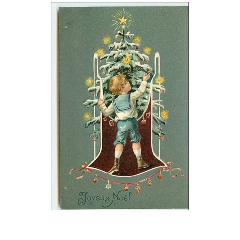 n°10149 - Carte Fantaisie Gaufrée - Joyeux Noël - Enfant et Sapin
