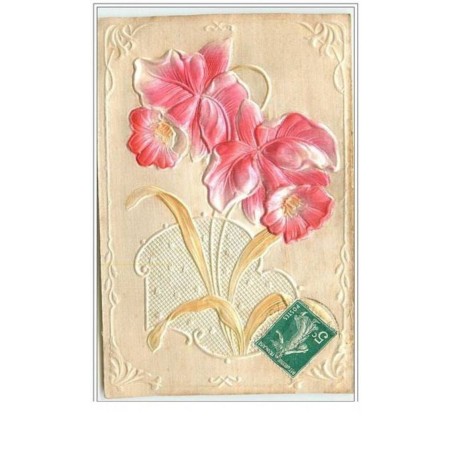 n°5362 - Carte  en soie - Jonquilles saumon