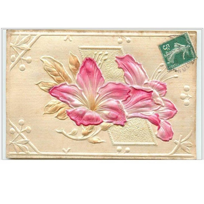 n°5363 - Carte  en soie - Fleurs roses