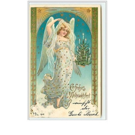 n°5397 - Carte Gaufrée - Ein Frohes Weihnachtfest - Ange avec un sapin dans la main