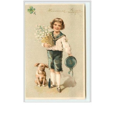 n°5437 - Carte Gaufrée - Heureuse Année - Garçon avec son chien