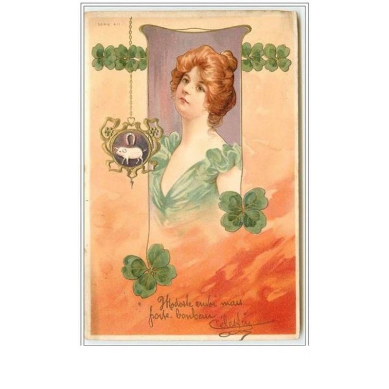 n°5466 - Carte Gaufrée - Femme - Cochon