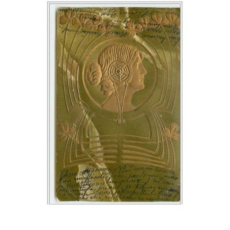 n°5476 - Carte  Gaufrée avec dorure - Femme - Art Nouveau