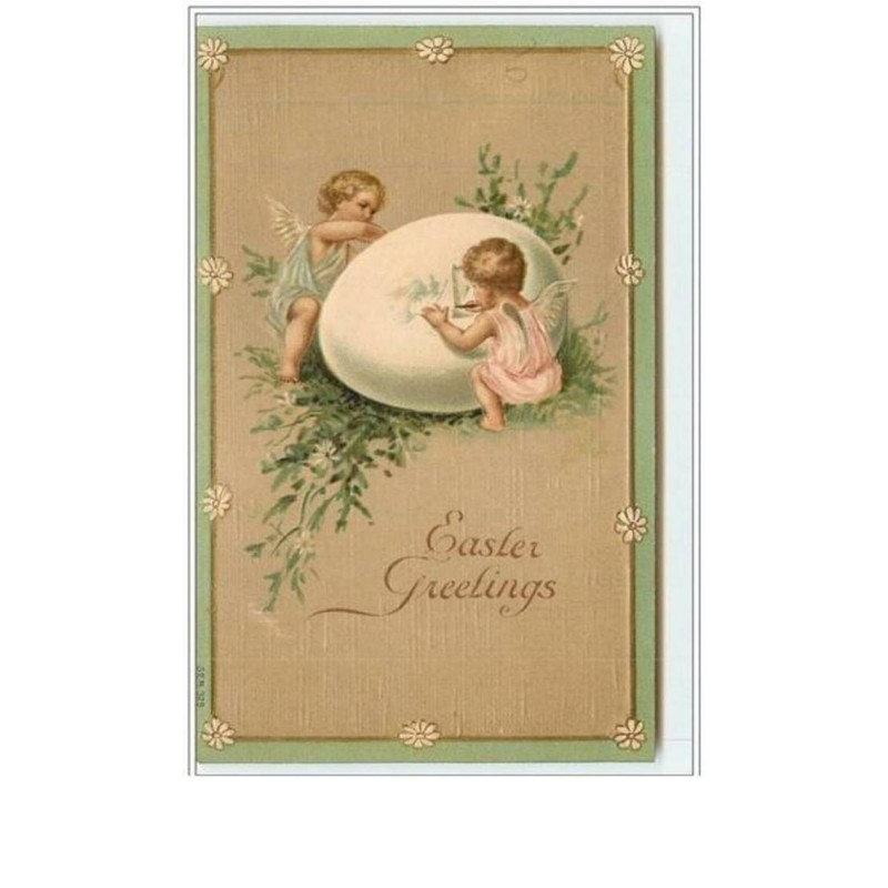 n°548 - Carte Gaufrée -  Easter Greetings - Angelots décorant un oeuf