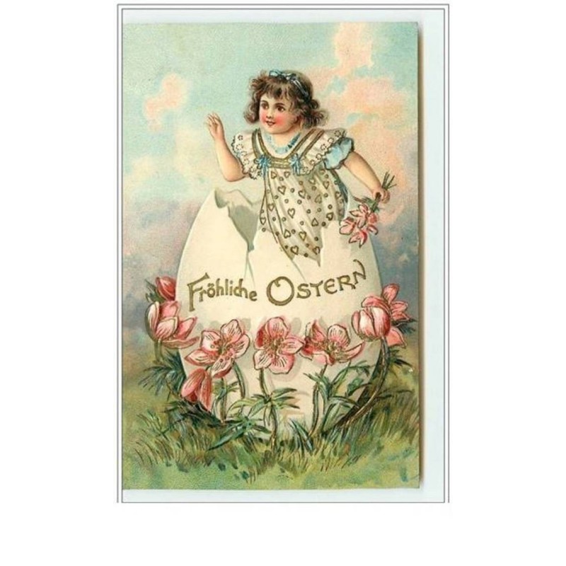 n°5492 - Carte Gaufrée - Fröhliche Ostern - Fillette sortant d'un oeuf