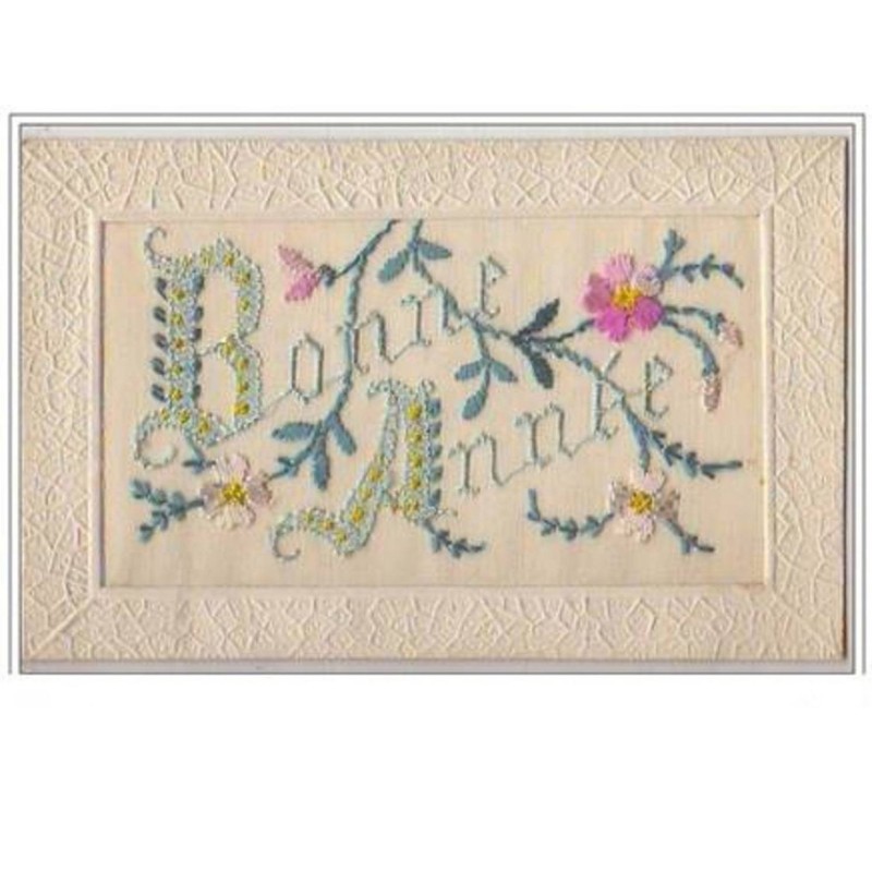 n°5510 - Carte Brodée - Bonne Année  en turquoise