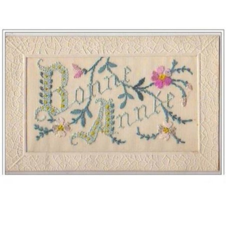 n°5510 - Carte Brodée - Bonne Année  en turquoise