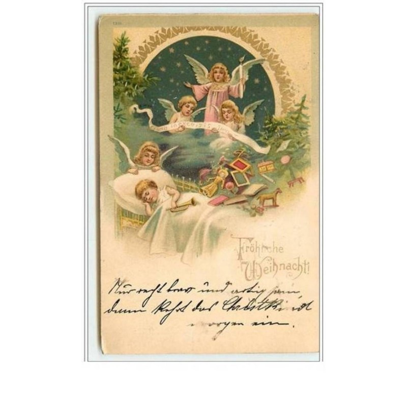 n°5525 - Fröhliche Weihnachten - Anges surveillant un enfant qui dort