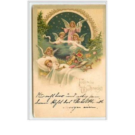 n°5525 - Fröhliche Weihnachten - Anges surveillant un enfant qui dort